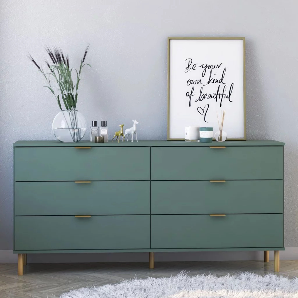 Cômoda Ditália 6 Gavetas DM-243 Verde Oliva – Organização e Estilo para o Seu Quarto
