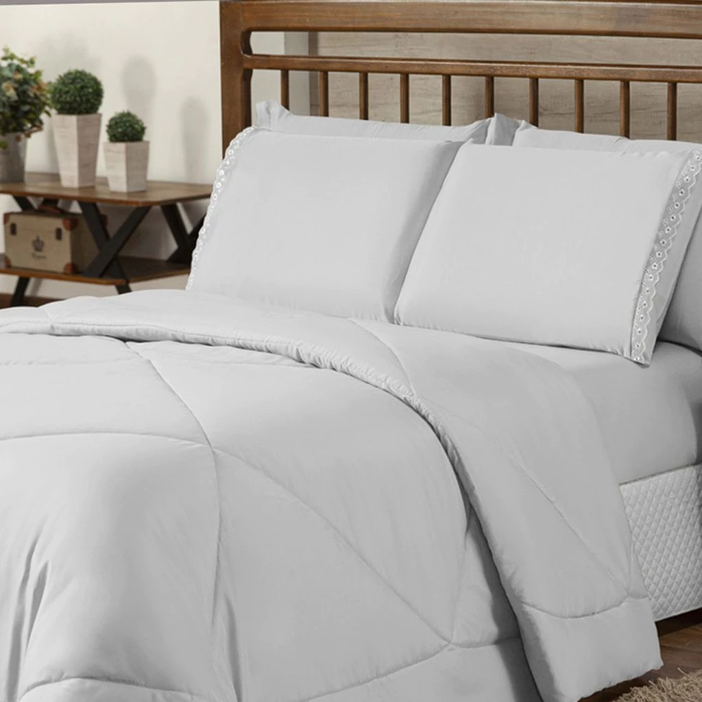 Jogo de Cama Kit 06 Peças com Lençol e Fronha Bordado Inglês – Elegância e Conforto no Seu Quarto