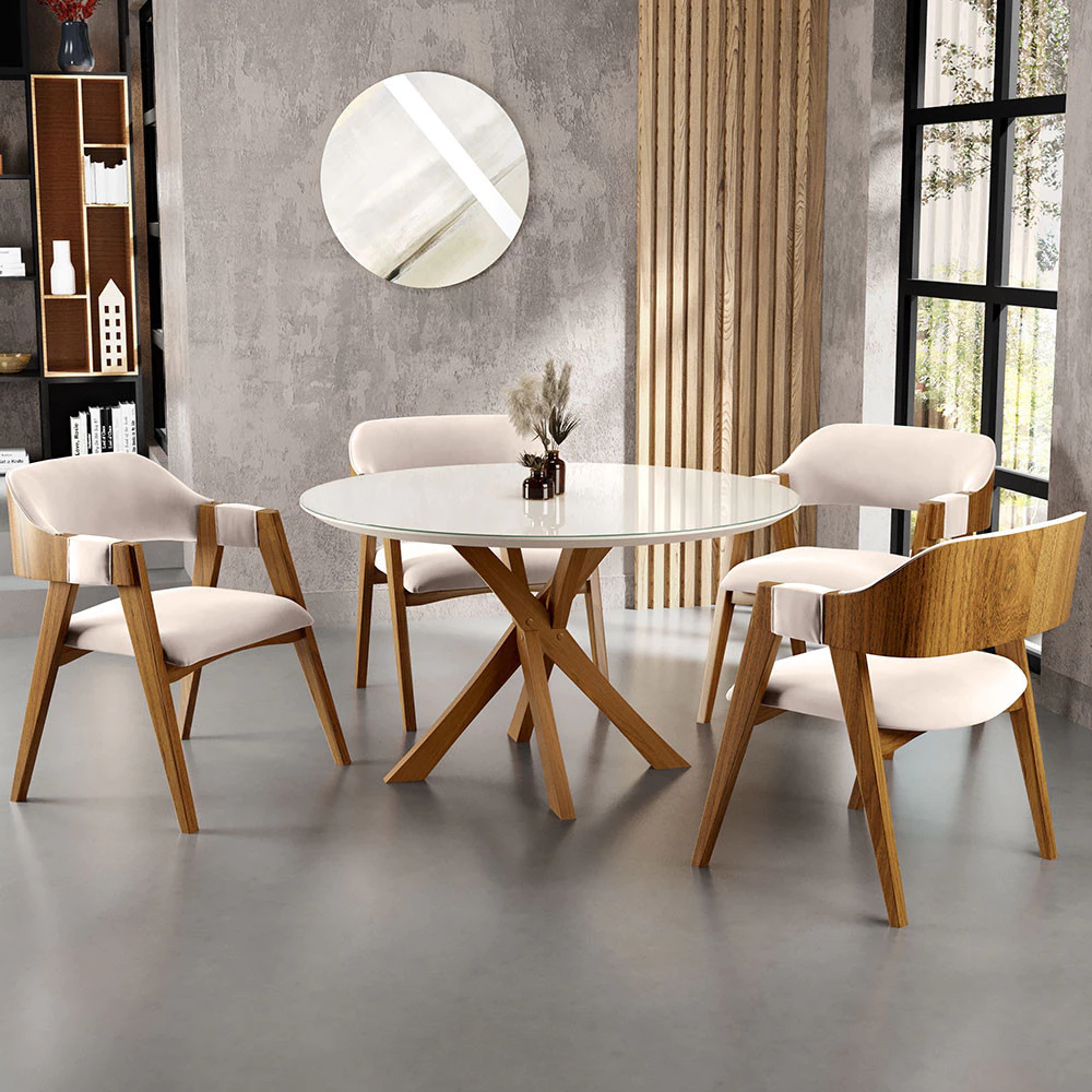 Kit 4 Cadeiras Living Estofadas Suran Suede Bege – Conforto e Elegância para sua Sala