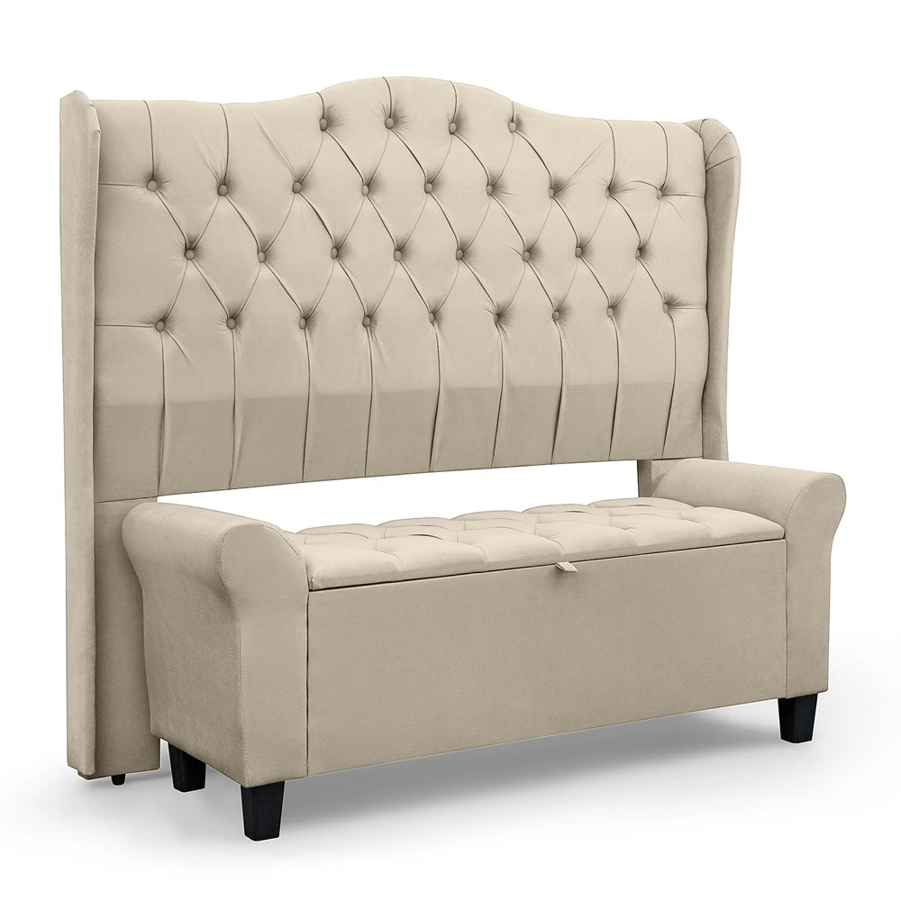 Conjunto Elegante para Cama Box CasalQueen – Cabeceira e Baú Recamier Capitonê Dubai