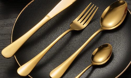18 Peças Talheres de Aço Inox Dourada Garfo Colher Faca Faqueiro