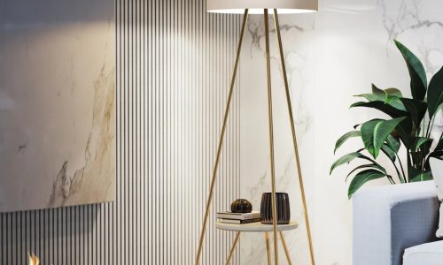 Abajur de Chão com Pés Dourados e Cúpula Bege – Elegância e Versatilidade para Sua Decoração