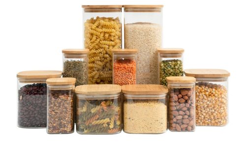 Kit 11 Potes de Vidro com Tampa de Bambu Herméticos Quadrados Elegância e Praticidade na Sua Cozinha