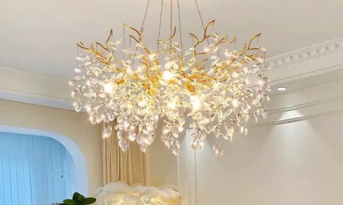 Lustre Pendente de Cristal Dourado Redondo: Modernidade e Luxo para Pé Direito Duplo