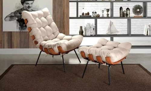 Poltrona Costela de Adão com Puff em Tecido Linho – Estilo e Conforto para sua Casa